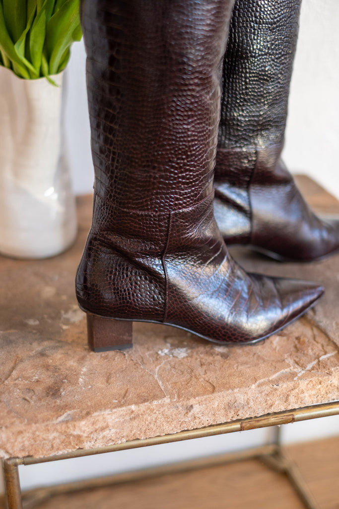 Freda Salvador Snake Embossed Leather Boot
