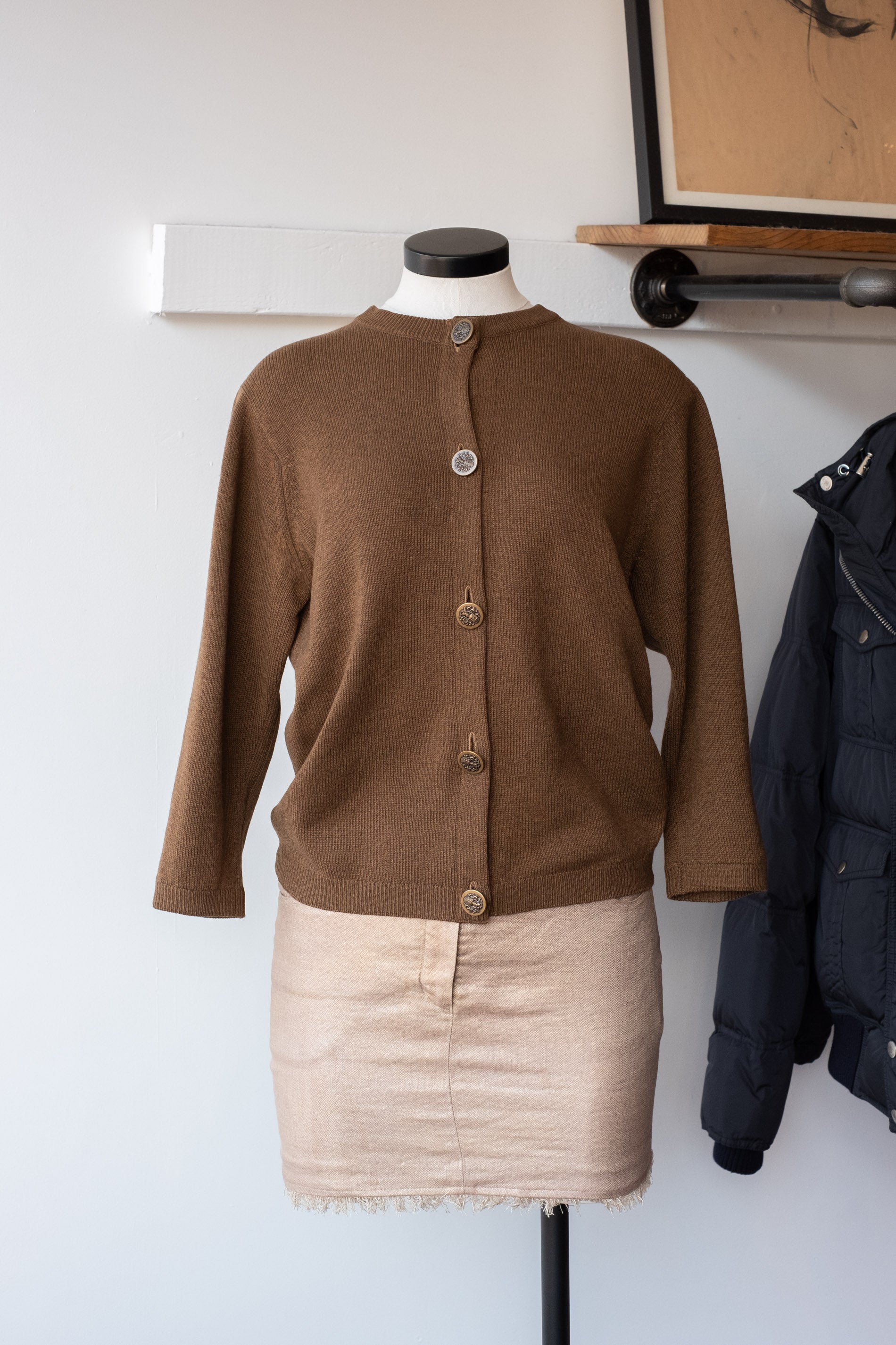 Vintage 60 s Knit Cardigan with Bronze Crest Buttons ShopRelove