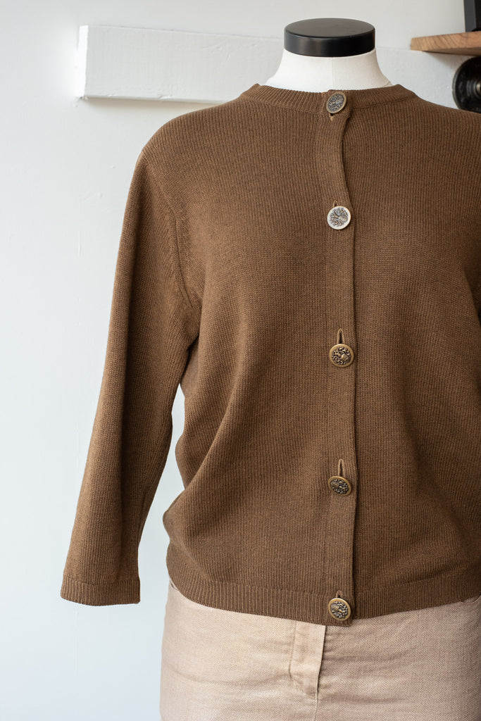 Vintage 60's Knit Cardigan with Bronze Crest Buttons