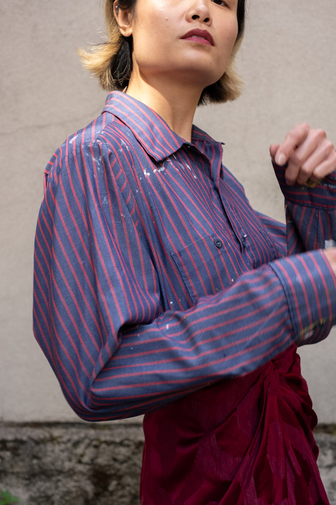 Red Kap Workwear Button Up in Red/Blue Stripe