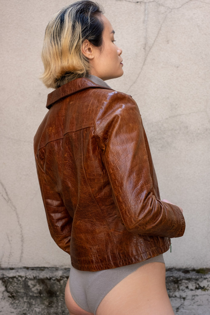 Vintage Leather Embossed Zip Front